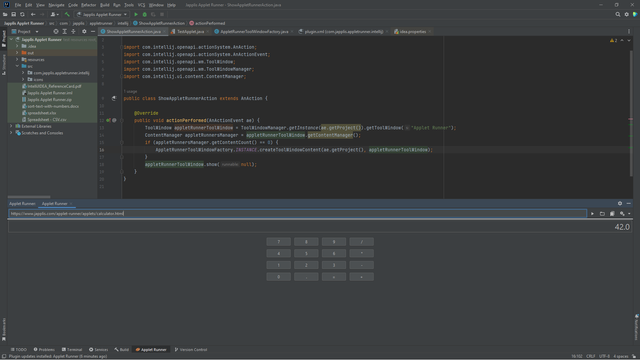 Calculator applet running in JetBrains IntelliJ IDE
