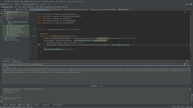 Format CSS applet running in JetBrains IntelliJ IDE