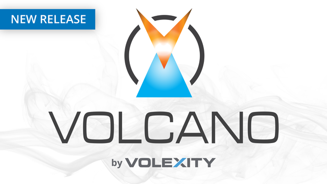 An image of the blue and orange Volexity Volcano logo with a New Release banner to announce the release of Volcano Server & Volcano One v25.02.21