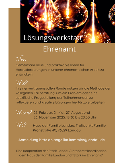 flyer für "Lösungswerkstatt Ehrenamt" in Landau