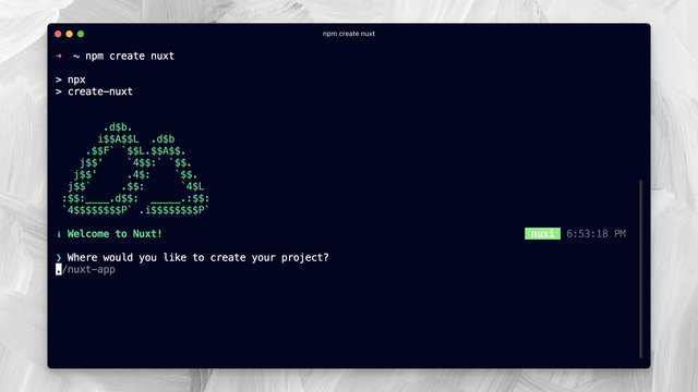 npm create nuxt command in a Hyper terminal