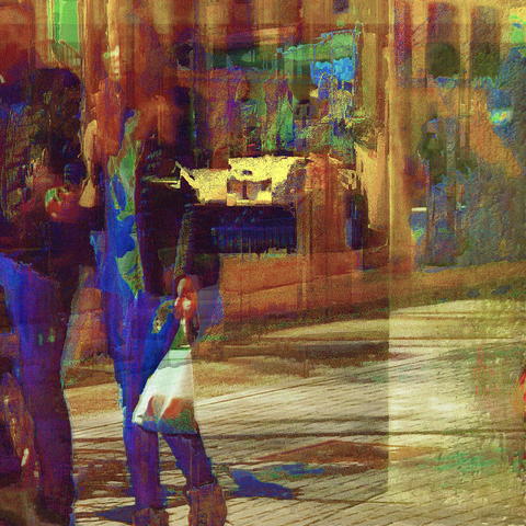 Barcelona digital glitch street photography, made with Bless Hex Editor and the GNU Image Manipulation Program.