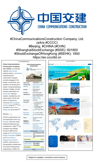 Logo and company information for China Communications Construction Company, Ltd. (Beijing, China).