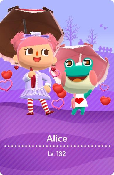 My Camper Card, featuring a purple background and Lily the Frog wearing a heart t-shirt. I’m dressed like a pastel pink and purple Lalaloopsy doll. We’re both carrying frilly umbrellas and are surrounded by little floating red hearts.