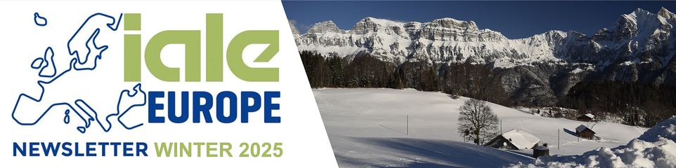 Title of IALE Europe Newsletter Winter 2025 showing a snowy landscape