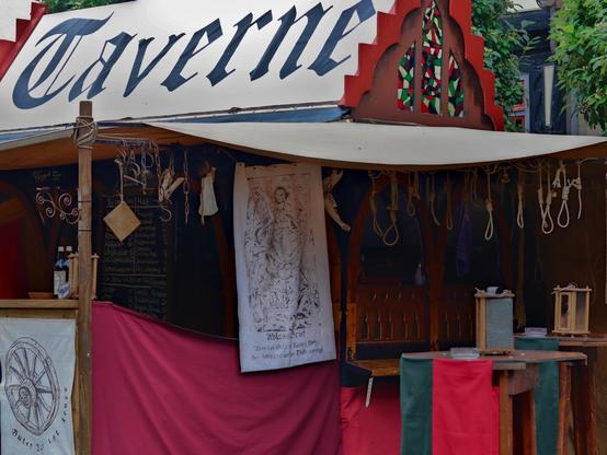 An empty tavern stall on a medieval market