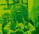 Cosplayer als Toadette aus der Super Mario-Reihe. Fotografiert mit einer GameBoy Camera.