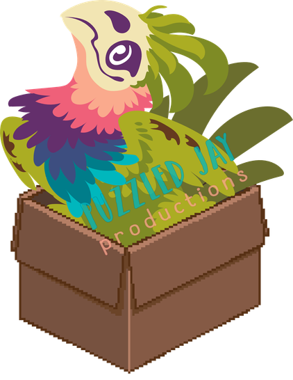 a little colorful plant bird in a brown carboard box