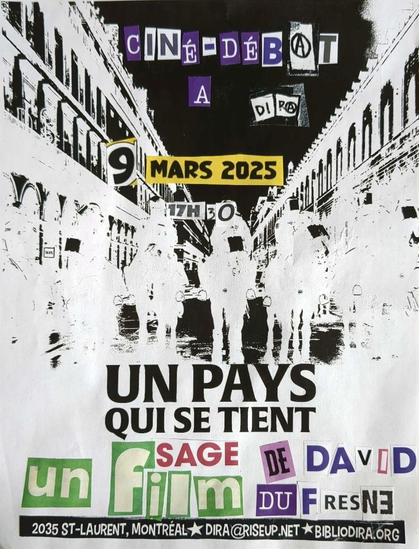 Projection of Un pays qui se tient sage at DIRA march 9, 2025 @ 5pm30