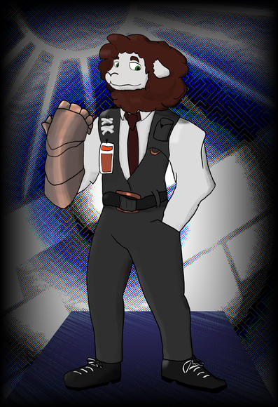 A digital drawing of an anthro sheep cosplaying as Mersault from Limbus Company