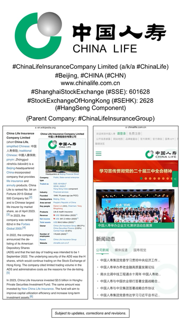 Logo and company information for China Life Insurance Company Limited (Beijing, China).