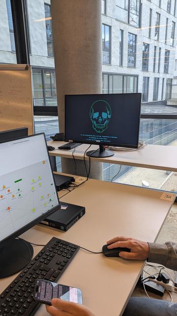 Picture of a defaced computer screen during a blue teaming exercise