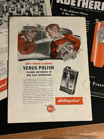 A vintage automotive ad for Venus car polish from Ford Field magazine dated 1946