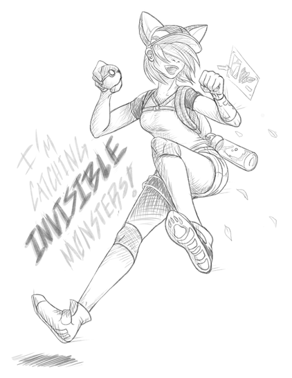 I'm catching invisible monsters! 
A doodle trying to capture the vibes of first playing pokemon go out in the wild.