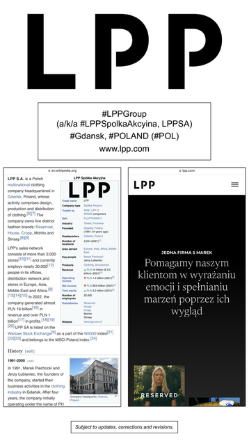 Wikipedia article and company website information for LPP SA (Gdansk, Poland).