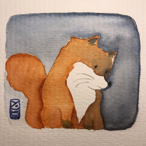 Watercolor illustration of a cute nostalgic fox