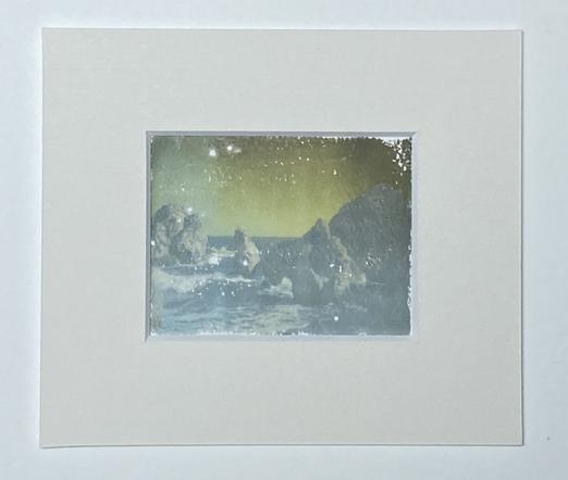 Fuji polaroid transfer onto Arches platine paper, showing famous rock formations at the southern coast of Portugal. Mounted