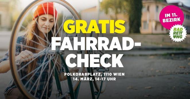 Gratis Fahrradcheck Polkoraplatz 1110 Wien. 14. März 2025, 14-17 Uhr