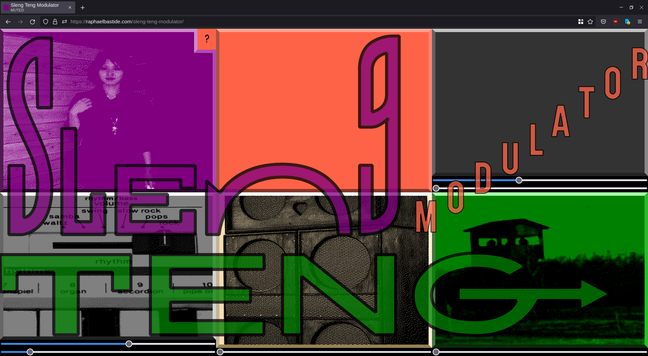 A web interface showing the Sleng Teng Album lettering and on a lower layer, big buttons and sliders that can affect a synthesized version of the riddim, online.