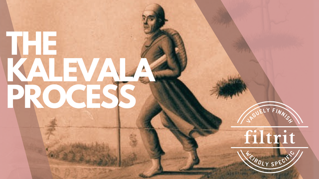 The text 'The Kalevala Process' and the Filtrit logo over an illustration of a barefooted Elias Lonnrot on his travels.