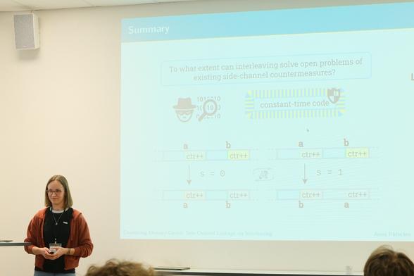 Picture of speaker and summary slide during the talk