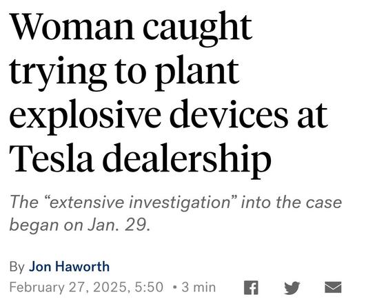 woman caught trying to plant explosive devices at Tesla dealership