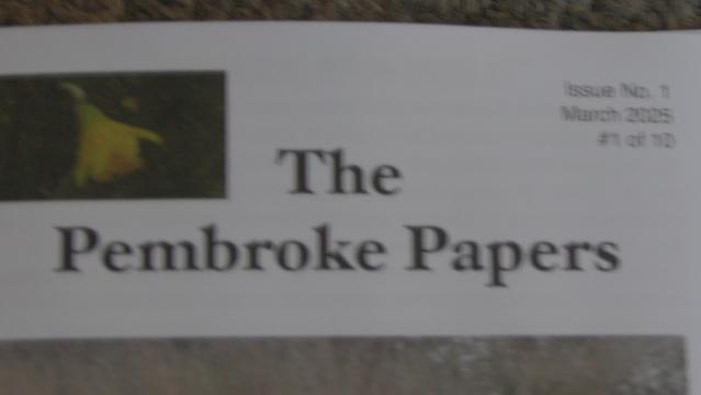 Headline text of 'The Pembroke Papers'. With one daffodil thumbnail + #1 of 10 March 2025 100 printed in total.