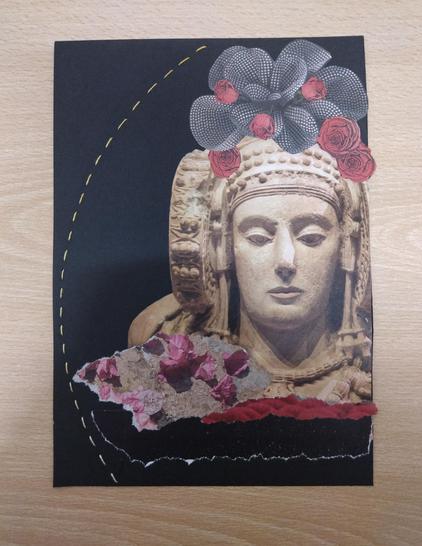 La dama de Elche tiene una corona de flores nueva, rodeada de un arco bordado