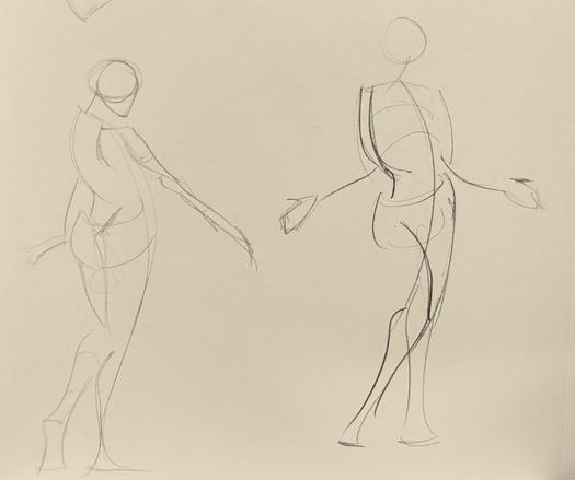 Two gesture drawings in pencil.