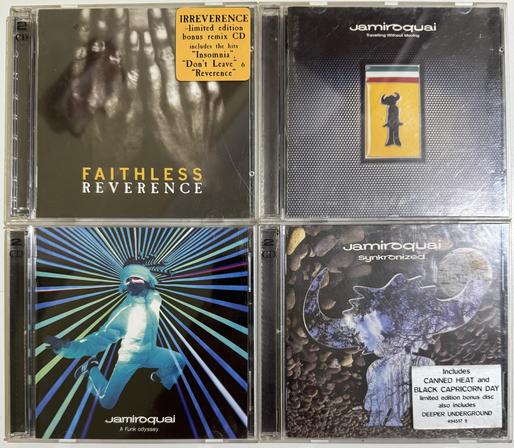 Four CD covers:
· Faithless – Reverence
· Jamiroquai – Travelling without moving
· Jamiroquai – A funk odyssey
· Jamiroquai – Synchronised