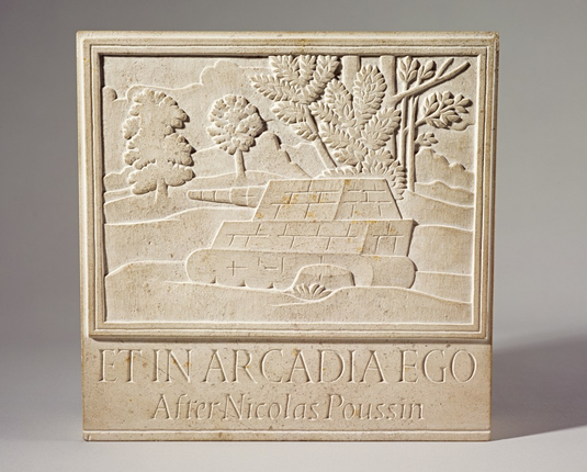 Photo of stone carving, a tank lurks under the trees on a slope - Finlay’s Et in Arcadio
