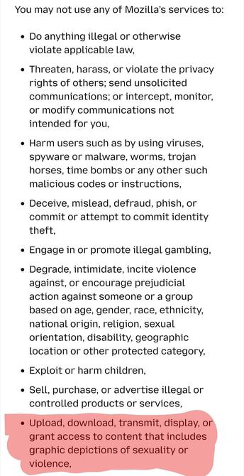 A screenshot of the new mozilla acceptable use policy