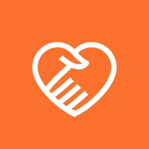 The My Community Made logo: a white heart also shaped into two hands holding each other on an orange background.