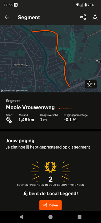 Local Legend Laurel of a Strava segment, 1.48k