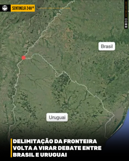A imagem mostra um mapa de satélite do sul do Brasil e do Uruguai, com as fronteiras dos países destacadas em branco. Há um ponto vermelho na fronteira entre os dois países. No canto inferior da imagem, um texto em letras garrafais amarelas anuncia que a delimitação da fronteira voltou a ser um debate entre o Brasil e o Uruguai.

Fornecido por @altbot, gerado usando Gemini