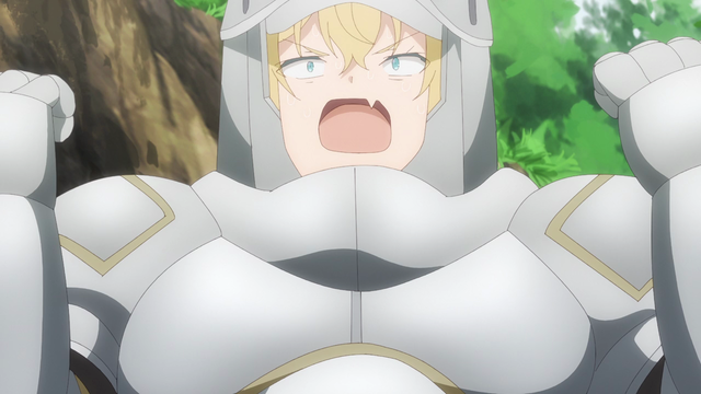 The same girl in full armor looking irritated