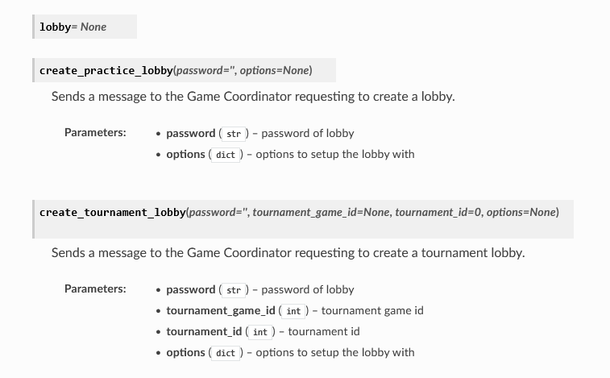 Part of the documentation for the dota2 python library