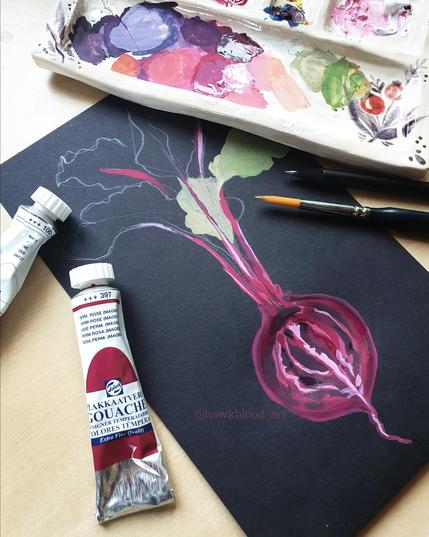 Unfertige Gouache Malerei einer roten Rübe