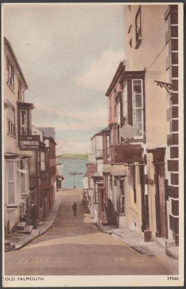 Printed colour postcard showing a view of Quay Street in Falmouth, Cornwall.
Published by E.A. Sweetman & Son Ltd, Tunbridge Wells, Solograph Series, No 39566, c.1940.
Postally unused.
Good condition, with slight corner bumps, but very light crease close to bottom edge.