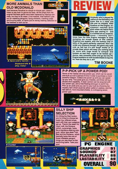 Review for Parodius on PC-Engine.
Taken from CVG 125 - April 1992 (UK) 

score: 90%
