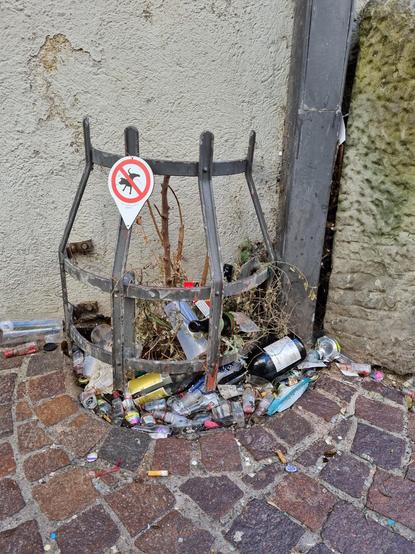 Ehemaliges Blumenbeet in einer Gasse, zerstört durch die Fasnacht.