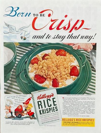 cereal is seen in a vintage green Fiesta cream soup bowl.