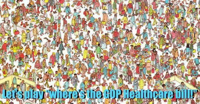 A "Where's Waldo type image of lots of colorful people doing various things. 

Let's play "Where's the GOP's Healthcare Bill!"