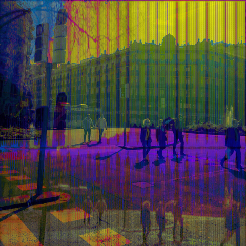 Recovered digital street photography from eight years ago, glitched up via the GNU Image Manipulation Program, IMG-Encode, and Sonic Visualiser, as a testimony to the crush of time passing yet seeming to overlap and distort any purported perception of so called reality eight years hence, i.e. now, or during the month of February 2025. Hang in there!