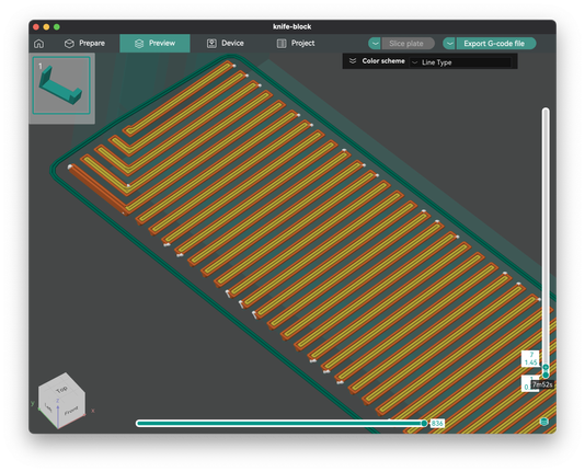 A screenshot of OrcaSlicer showing the layer with the 'flutes'