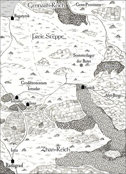 eine schwarz-weiße Fantasyweltkarte