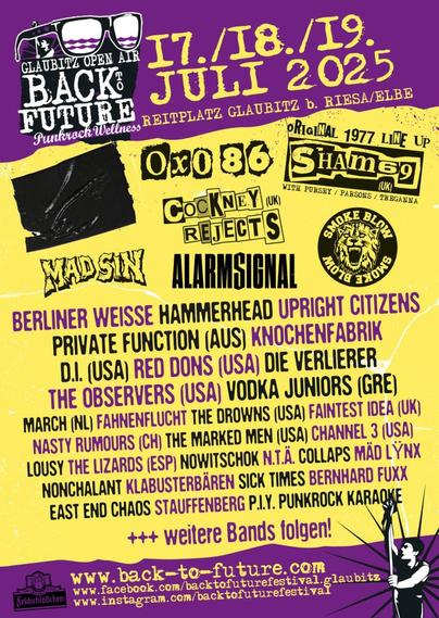 flyer für das back To Future Open Air , 17-19. Juli in gleicher, mit Oxo86, Sham69, Mad Sin und vielen wüteten Band