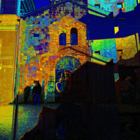 Barcelona digital glitch street photography, made with the GNU Image Manipulation Program, IMG-Encode, and Sonic Visualiser.
