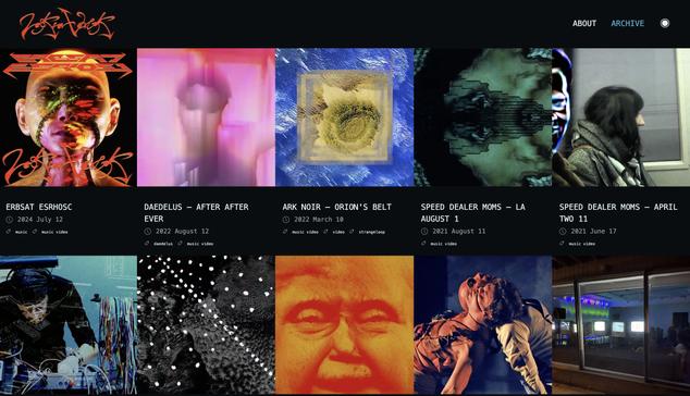 screencapture of an image grid showcasing video art and music portfolio items on a new ProcessWire website