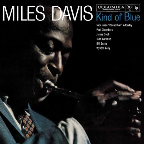 album cover for Kind of Blue, showing Miles Davis playing his trumpet